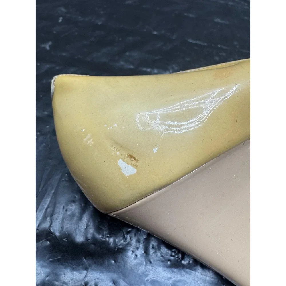 Jimmy Choo Patent Leather Peep Toe Wedge Pumps Yellow Womens Size 38 EU